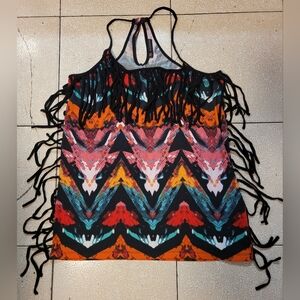 Love & Legend Multicolor Fringe Halter Top.  Available in 2 Sizes X & 1X